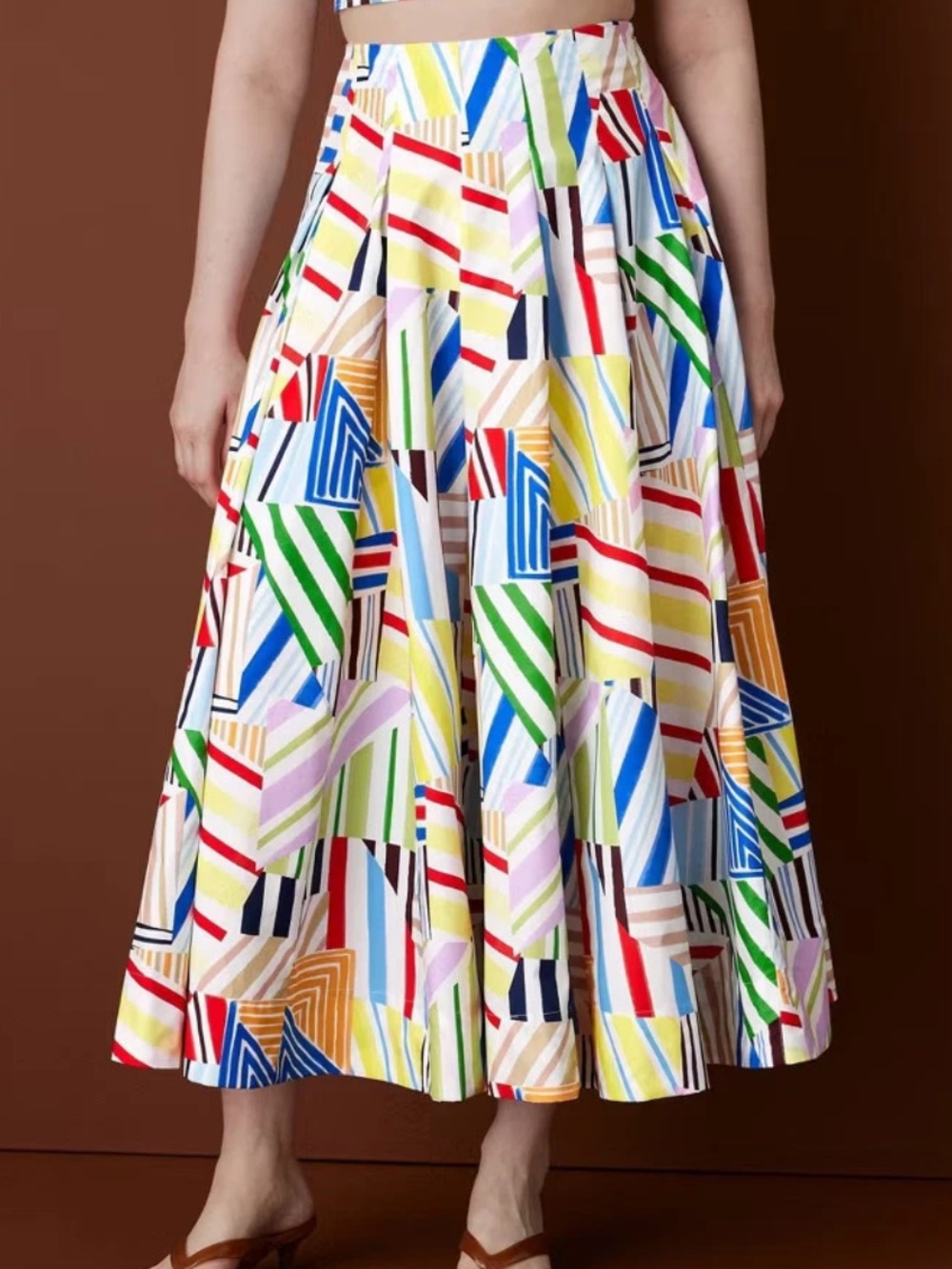Women's Pleated Poplin Madras Midi Skirt - Rosie Assoulin Multi